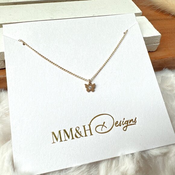 New Dainty 14k Yellow Gold Filled Tiny Butterfly Pendant on Fine Chain Necklace - Picture 2 of 4